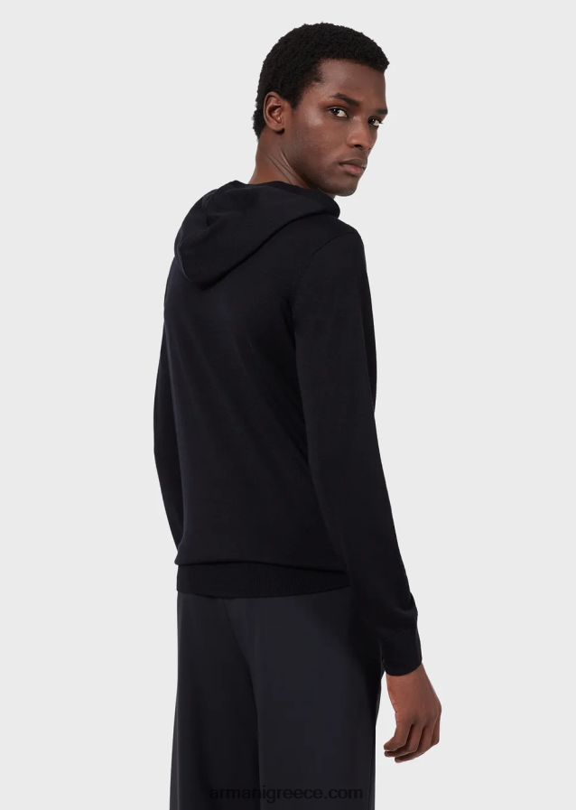 άνδρες Armani Μπλούζα με κουκούλα από μαλλί και λυοκύτταρο 4046R61278 ναυτικό μπλε