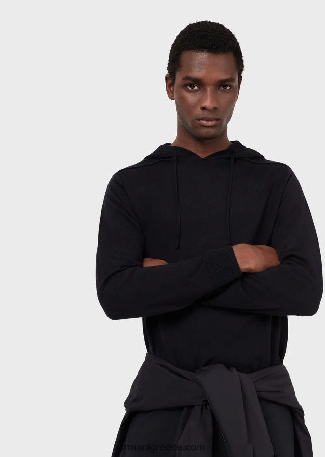 άνδρες Armani Μπλούζα με κουκούλα από μαλλί και λυοκύτταρο 4046R61278 ναυτικό μπλε