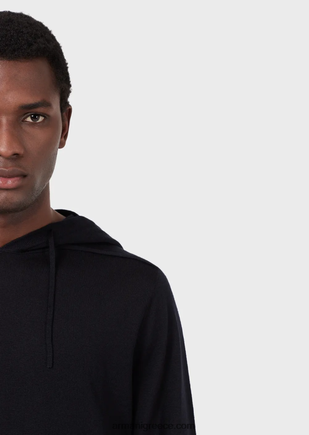 άνδρες Armani Μπλούζα με κουκούλα από μαλλί και λυοκύτταρο 4046R61278 ναυτικό μπλε