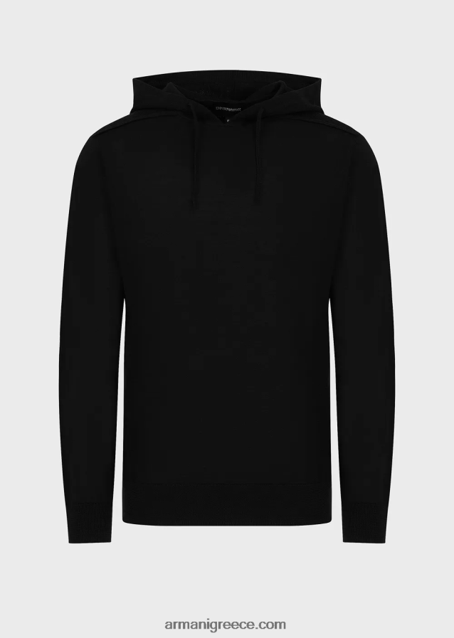 άνδρες Armani Μπλούζα με κουκούλα από μαλλί και λυοκύτταρο 4046R61279 μαύρος