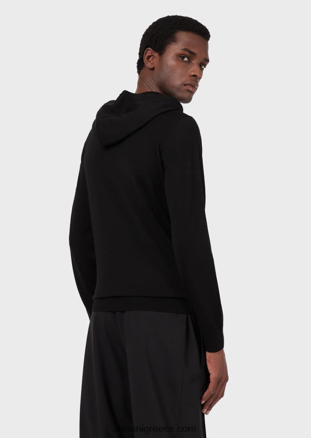 άνδρες Armani Μπλούζα με κουκούλα από μαλλί και λυοκύτταρο 4046R61279 μαύρος