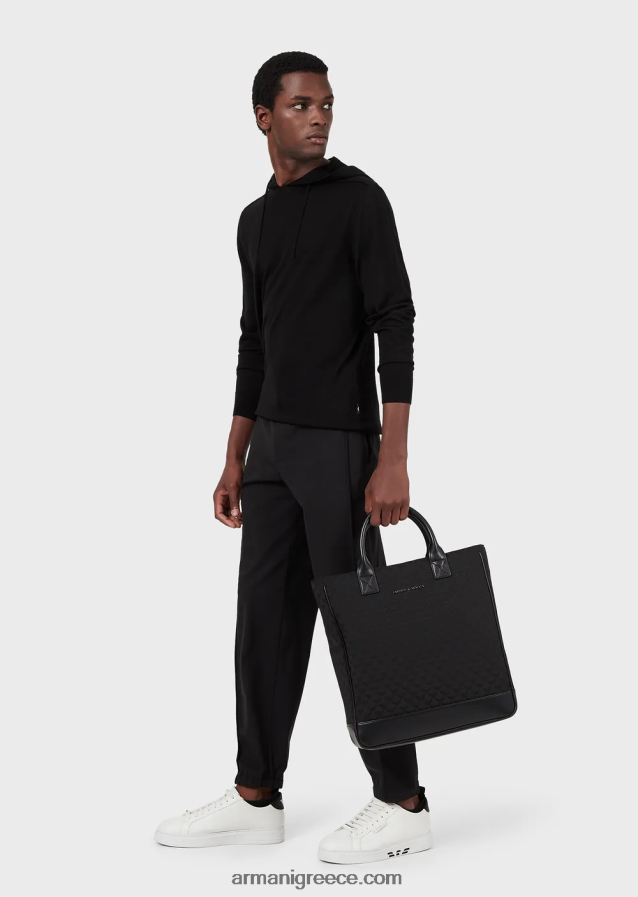άνδρες Armani Μπλούζα με κουκούλα από μαλλί και λυοκύτταρο 4046R61279 μαύρος