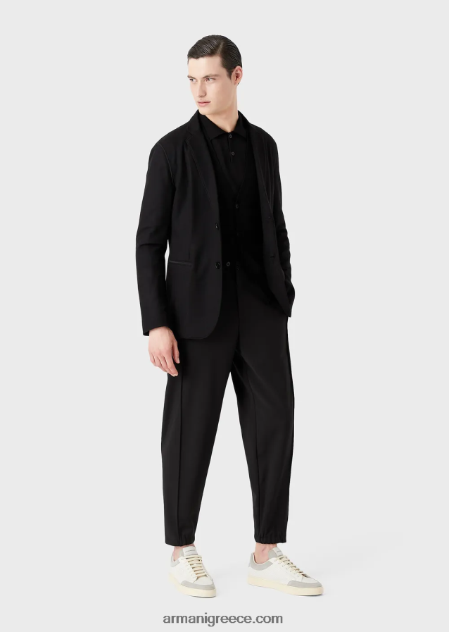 άνδρες Armani Ζακέτα με λαιμόκοψη, παρθένα μάλλινη, απλή πλεκτή 4046R61280 μαύρος