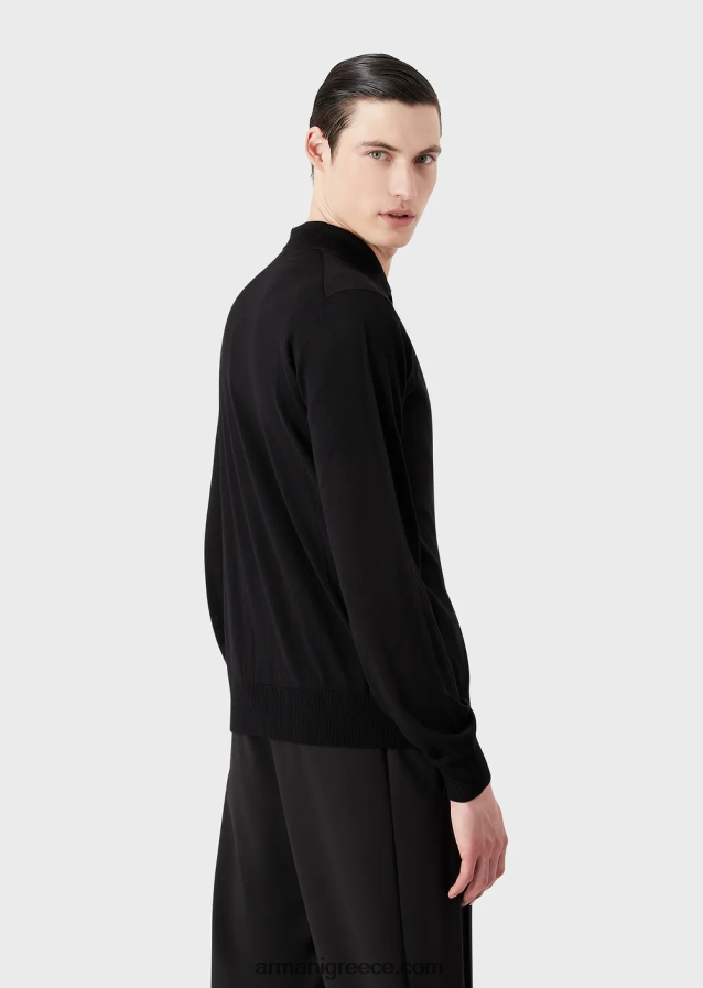 άνδρες Armani Ζακέτα με λαιμόκοψη, παρθένα μάλλινη, απλή πλεκτή 4046R61281 ναυτικό μπλε