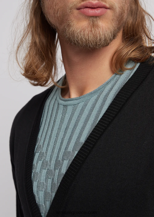 άνδρες Armani Ζακέτα με λαιμόκοψη, παρθένα μάλλινη, απλή πλεκτή 4046R61281 ναυτικό μπλε