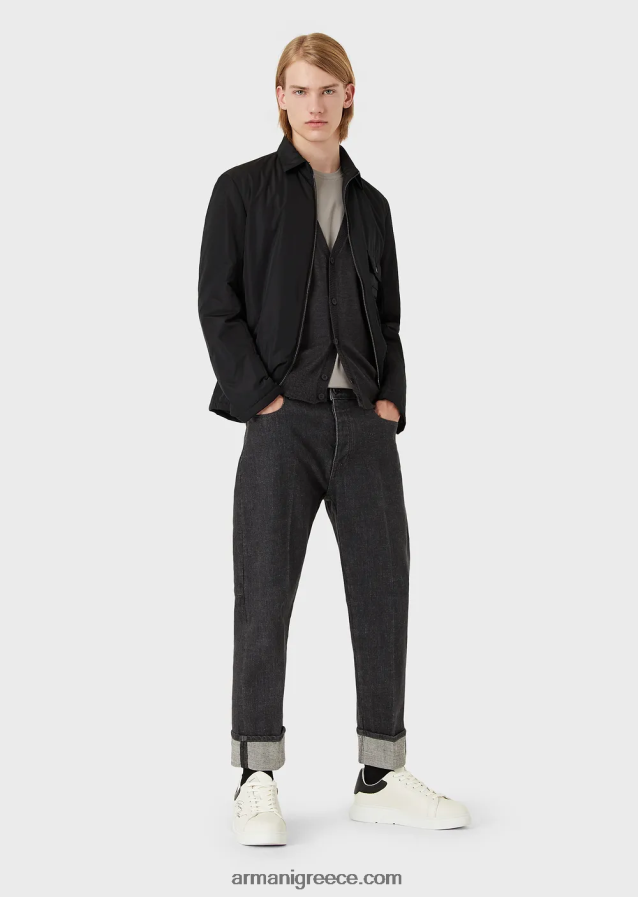 άνδρες Armani Ζακέτα με λαιμόκοψη, παρθένα μάλλινη, απλή πλεκτή 4046R61282 σκούρο γκρίζο