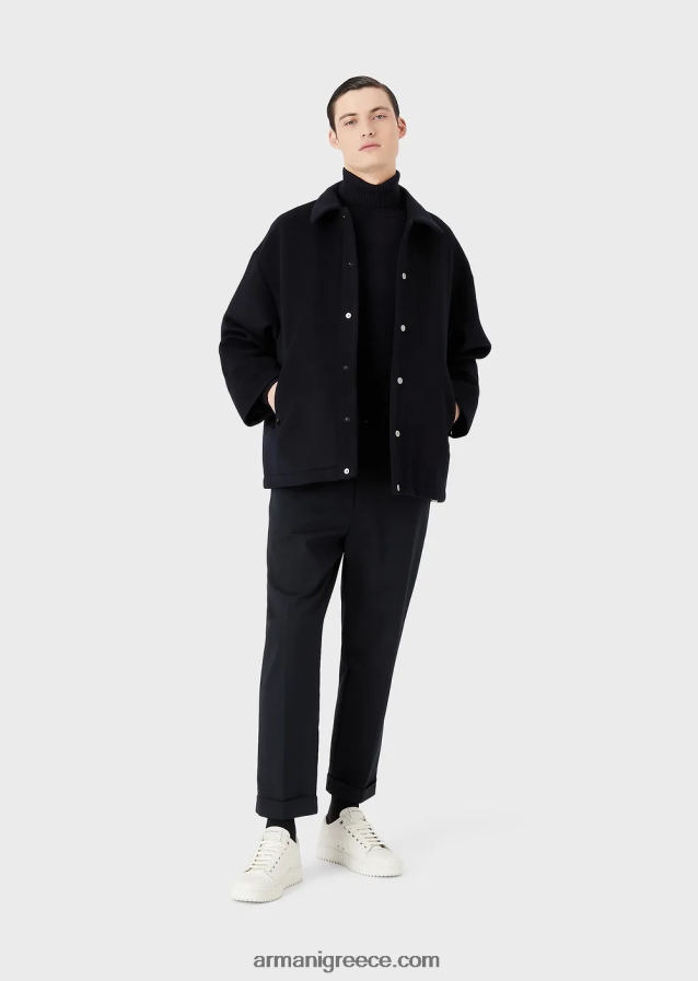 άνδρες Armani παρθένο μάλλινο, κανονικό τζάμπα με λαιμόκοψη 4046R61283 ναυτικό μπλε