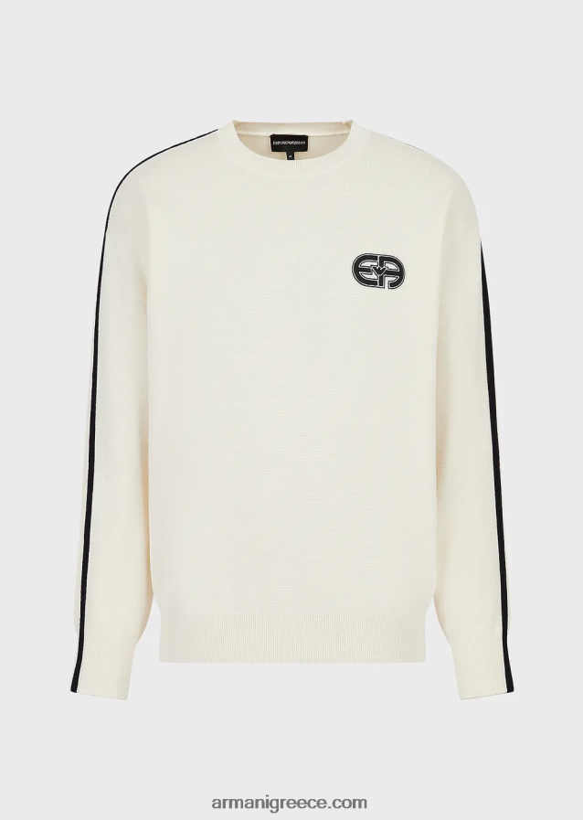 άνδρες Armani Μπάλωμα από ραμμένο ύφασμα με ea patch και ρίγες σε αντίθεση 4046R61224 άσπρο