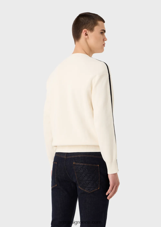 άνδρες Armani Μπάλωμα από ραμμένο ύφασμα με ea patch και ρίγες σε αντίθεση 4046R61224 άσπρο