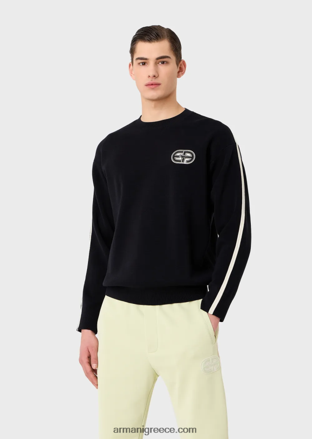 άνδρες Armani Μπάλωμα από ραμμένο ύφασμα με ea patch και ρίγες σε αντίθεση 4046R61225 ναυτικό μπλε