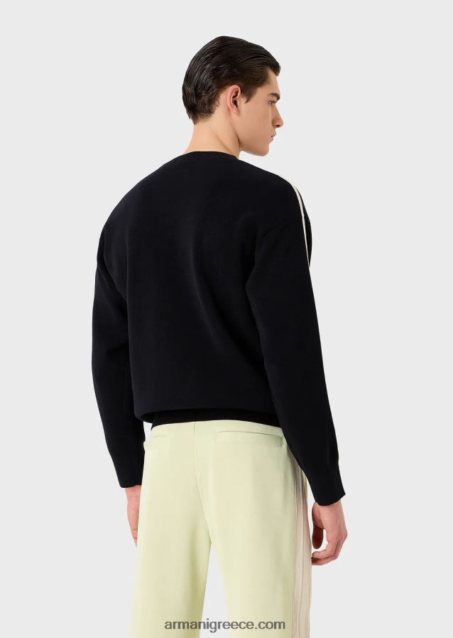 άνδρες Armani Μπάλωμα από ραμμένο ύφασμα με ea patch και ρίγες σε αντίθεση 4046R61225 ναυτικό μπλε