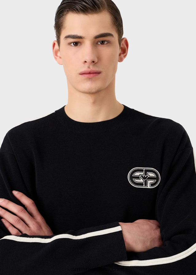 άνδρες Armani Μπάλωμα από ραμμένο ύφασμα με ea patch και ρίγες σε αντίθεση 4046R61225 ναυτικό μπλε