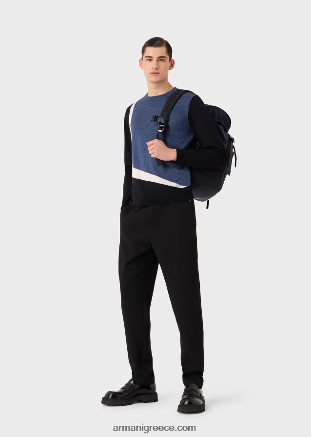 άνδρες Armani Παρθένο μάλλινο μπλουζάκι με αντίθεση intarsia 4046R61228 πρότυπο