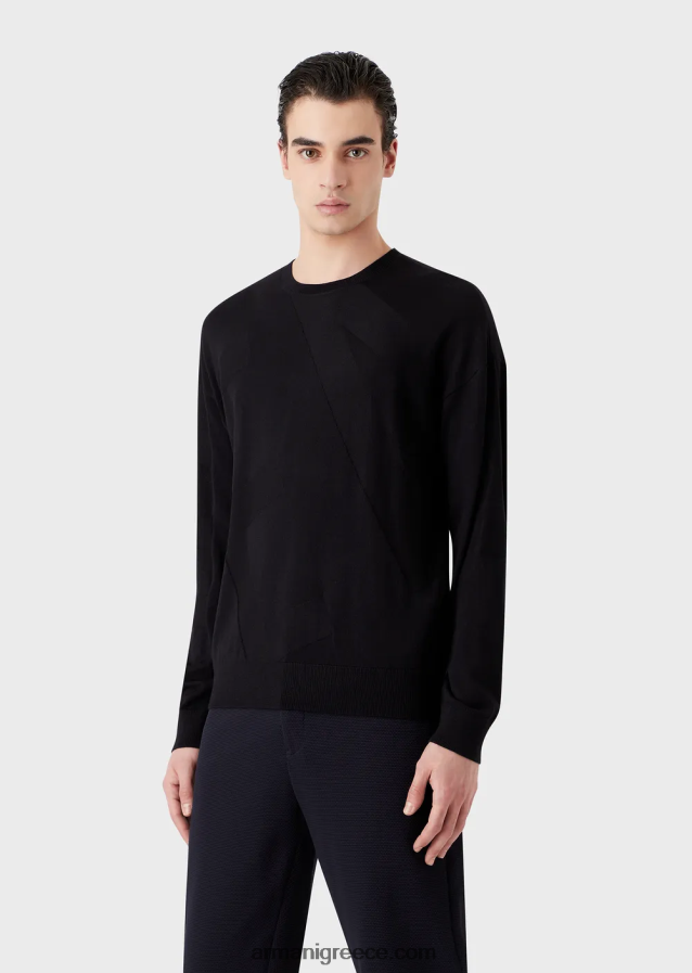 άνδρες Armani Παρθένο μάλλινο μπλουζάκι με μεγάλο λογότυπο intarsia-knit 4046R61232 ναυτικό μπλε