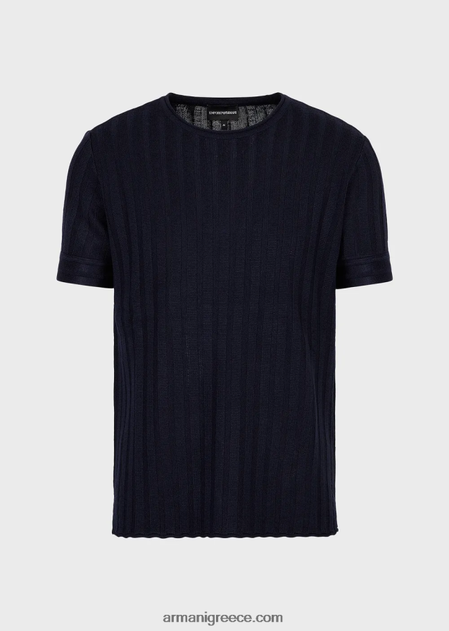 άνδρες Armani βραχυκυκλωτήρας από μαλλί με ραβδώσεις και βελονιές και lyocell 4046R61251 ναυτικό μπλε