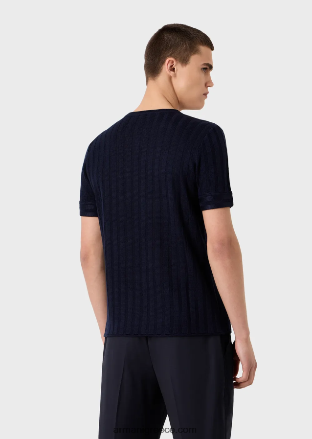 άνδρες Armani βραχυκυκλωτήρας από μαλλί με ραβδώσεις και βελονιές και lyocell 4046R61251 ναυτικό μπλε