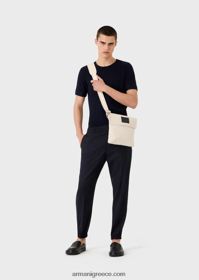 άνδρες Armani βραχυκυκλωτήρας από μαλλί με ραβδώσεις και βελονιές και lyocell 4046R61251 ναυτικό μπλε