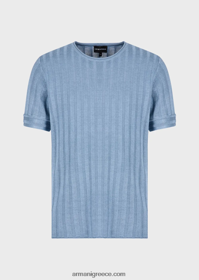 άνδρες Armani βραχυκυκλωτήρας από μαλλί με ραβδώσεις και βελονιές και lyocell 4046R61252