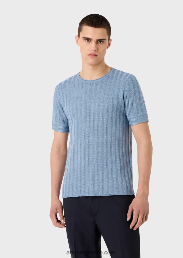 άνδρες Armani βραχυκυκλωτήρας από μαλλί με ραβδώσεις και βελονιές και lyocell 4046R61252