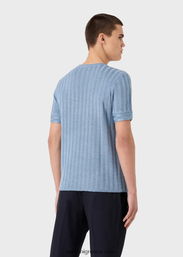 άνδρες Armani βραχυκυκλωτήρας από μαλλί με ραβδώσεις και βελονιές και lyocell 4046R61252