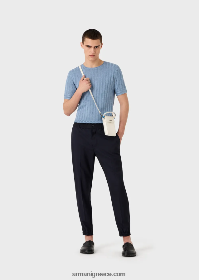 άνδρες Armani βραχυκυκλωτήρας από μαλλί με ραβδώσεις και βελονιές και lyocell 4046R61252