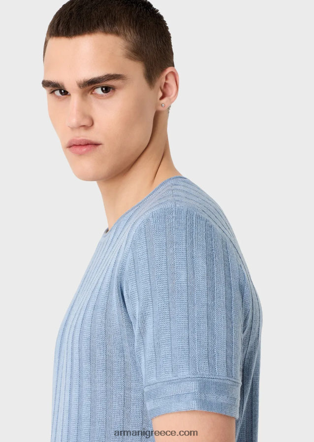 άνδρες Armani βραχυκυκλωτήρας από μαλλί με ραβδώσεις και βελονιές και lyocell 4046R61252