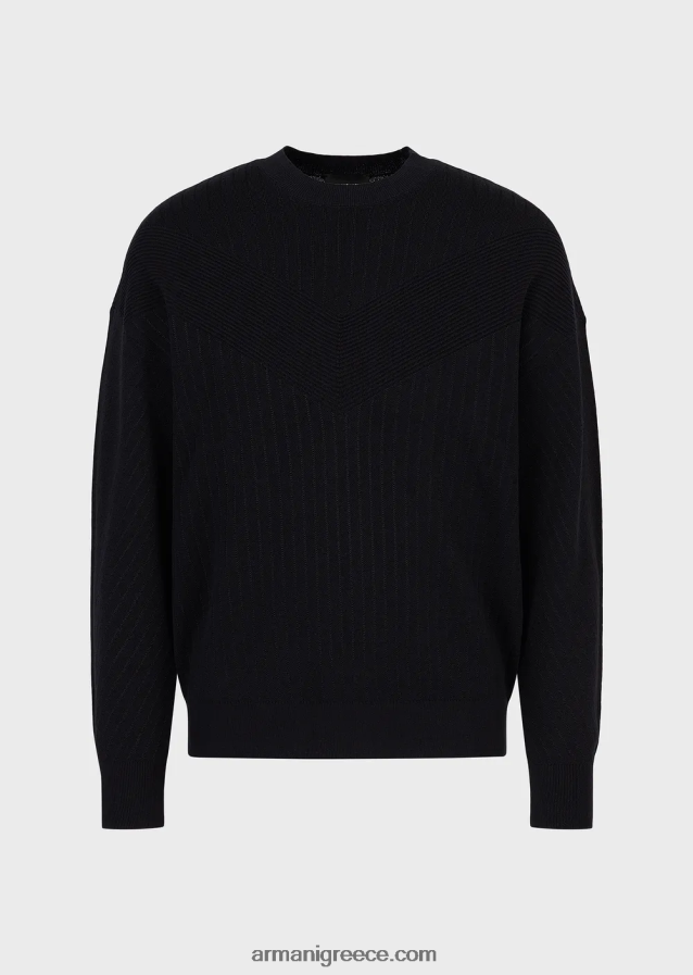 άνδρες Armani μικτή ύφανση άλτης με v intarsia 4046R61240 ναυτικό μπλε