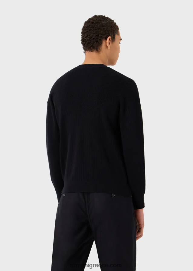 άνδρες Armani μικτή ύφανση άλτης με v intarsia 4046R61240 ναυτικό μπλε