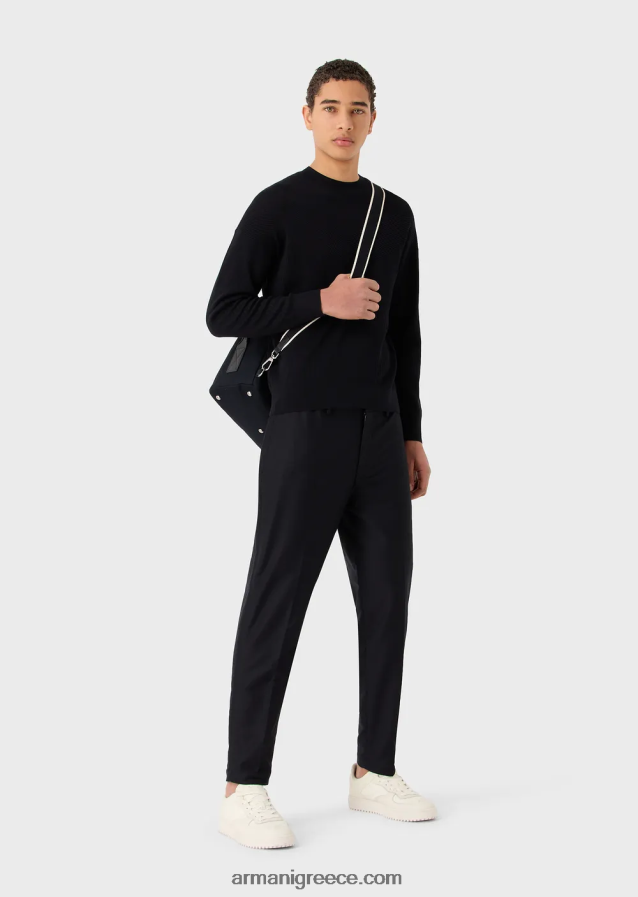 άνδρες Armani μικτή ύφανση άλτης με v intarsia 4046R61240 ναυτικό μπλε