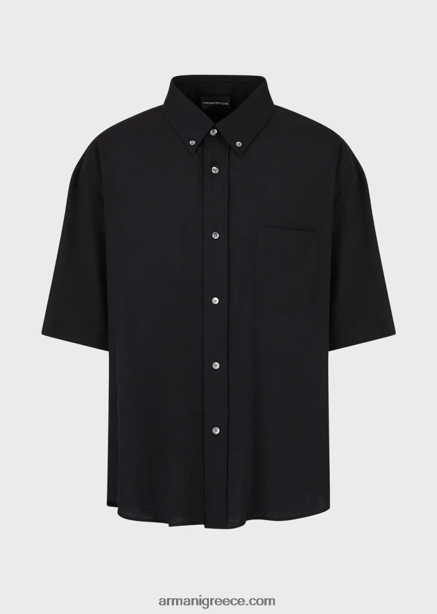 άνδρες Armani κοντομάνικο πουκάμισο με κουμπιά σε ροδακινί δέρμα 4046R61060 μαύρος