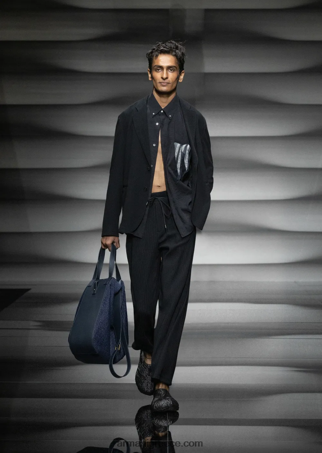 άνδρες Armani κοντομάνικο πουκάμισο με κουμπιά σε ροδακινί δέρμα 4046R61060 μαύρος