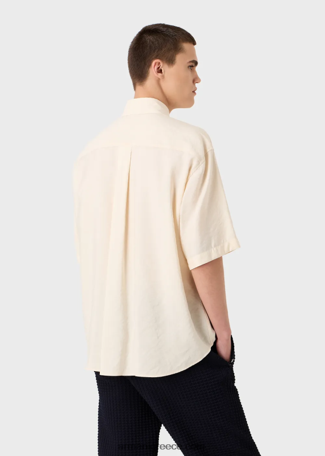 άνδρες Armani κοντομάνικο πουκάμισο με κουμπιά σε ροδακινί δέρμα 4046R61061 άσπρο