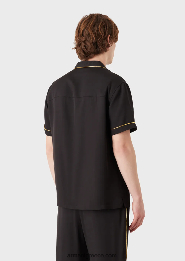 άνδρες Armani Πουκάμισο βισκόζ με ρεβέρ και χρυσές λεπτομέρειες 4046R61063 μαύρος
