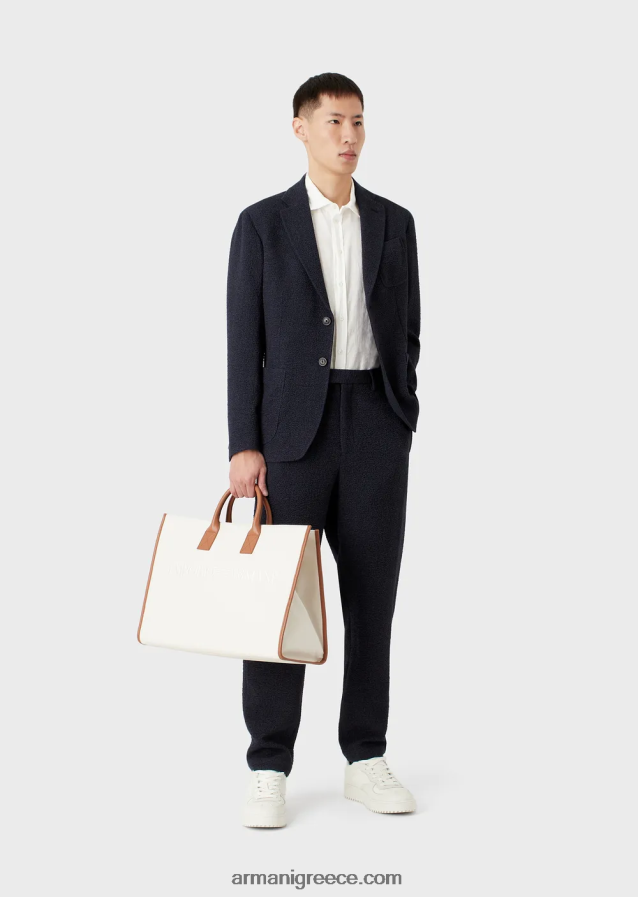 άνδρες Armani Λινό κοντομάνικο πουκάμισο βαμμένο με γαλλικό γιακά 4046R61064 άσπρο