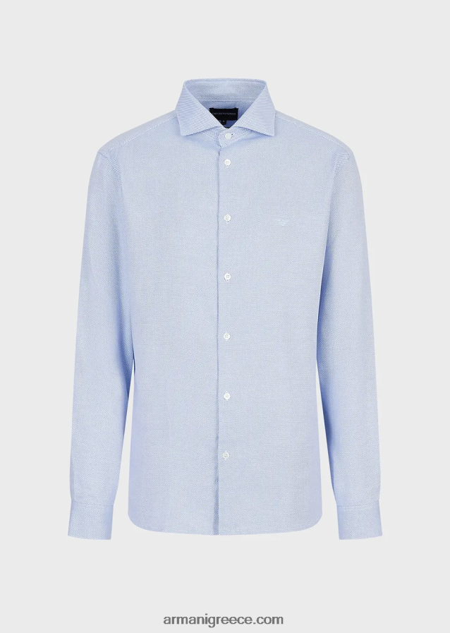 άνδρες Armani βαμβακερό πουκάμισο με μικρο σχέδιο 4046R61066 γαλανός