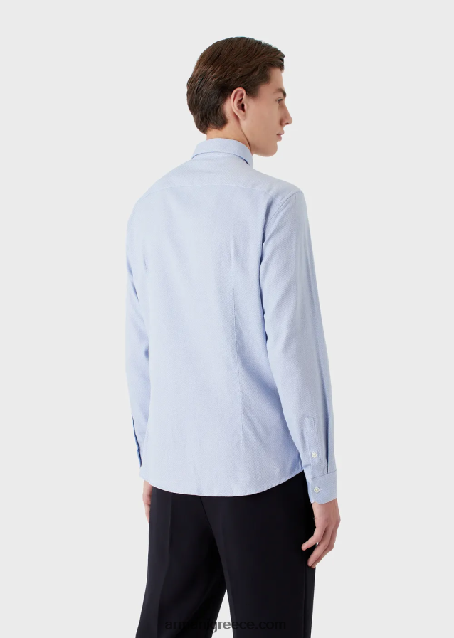 άνδρες Armani βαμβακερό πουκάμισο με μικρο σχέδιο 4046R61066 γαλανός