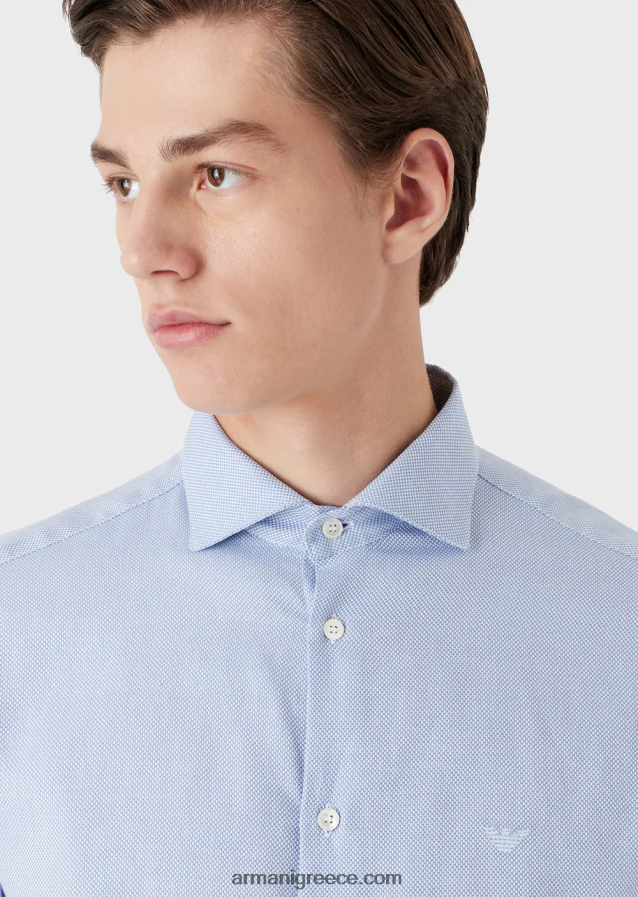άνδρες Armani βαμβακερό πουκάμισο με μικρο σχέδιο 4046R61066 γαλανός