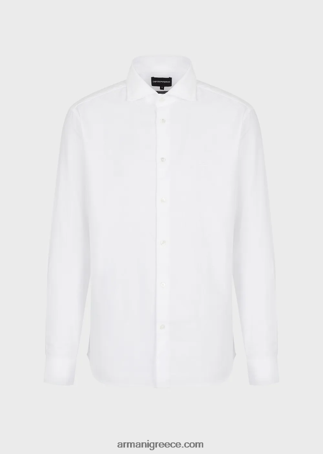άνδρες Armani βαμβακερό πουκάμισο με μικρο σχέδιο 4046R61067 άσπρο