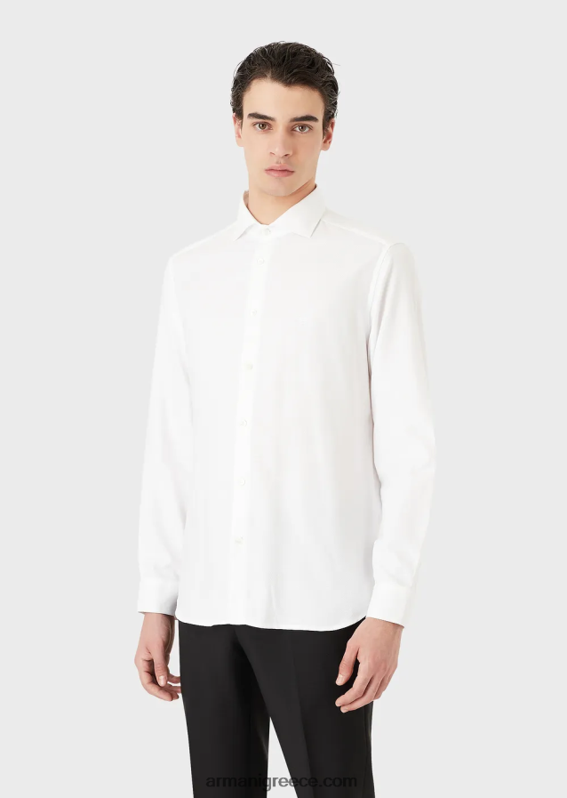 άνδρες Armani βαμβακερό πουκάμισο με μικρο σχέδιο 4046R61067 άσπρο