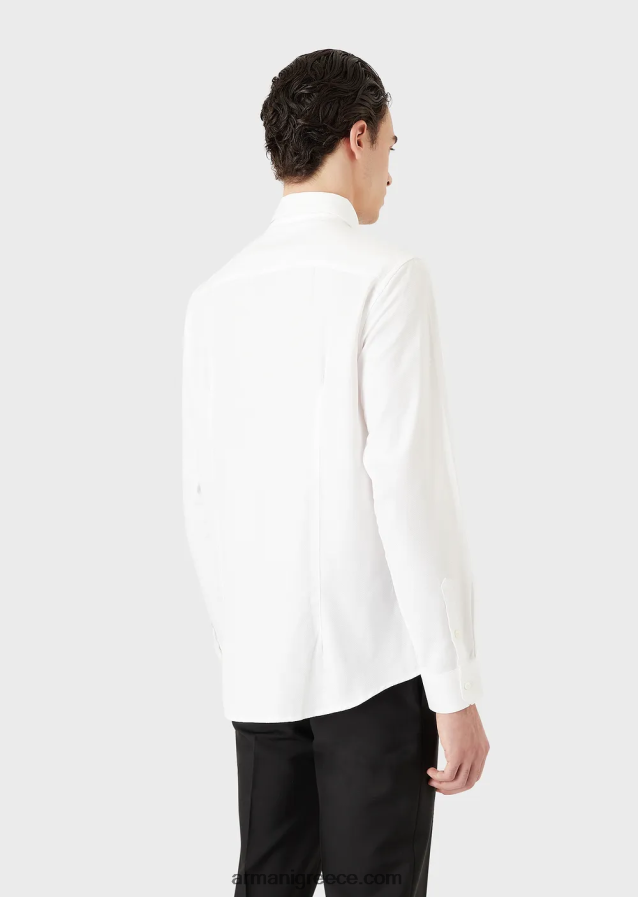άνδρες Armani βαμβακερό πουκάμισο με μικρο σχέδιο 4046R61067 άσπρο