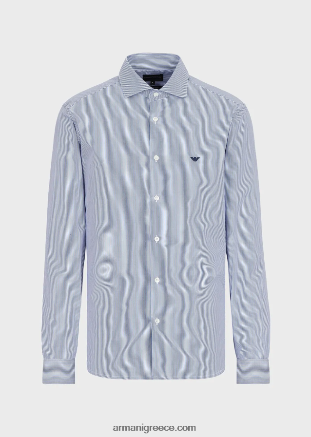 άνδρες Armani βαμβακερό πουκάμισο με μικρο σχέδιο 4046R61068 ριγέ