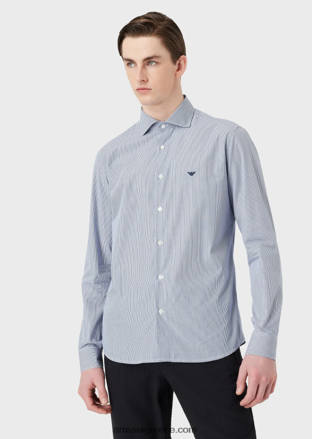 άνδρες Armani βαμβακερό πουκάμισο με μικρο σχέδιο 4046R61068 ριγέ