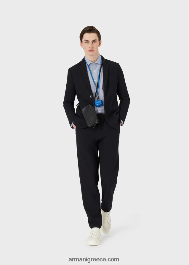 άνδρες Armani βαμβακερό πουκάμισο με μικρο σχέδιο 4046R61068 ριγέ