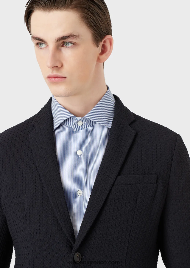 άνδρες Armani βαμβακερό πουκάμισο με μικρο σχέδιο 4046R61068 ριγέ