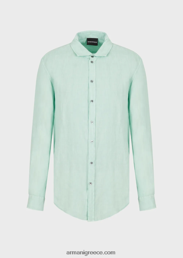 άνδρες Armani Πουκάμισο από λινό βαμμένο με γαλλικό γιακά 4046R61080 νερό