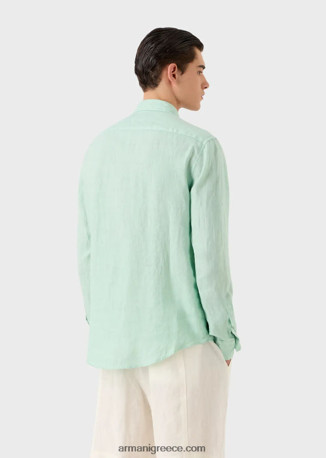 άνδρες Armani Πουκάμισο από λινό βαμμένο με γαλλικό γιακά 4046R61080 νερό