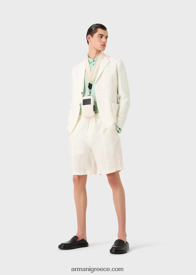 άνδρες Armani Πουκάμισο από λινό βαμμένο με γαλλικό γιακά 4046R61080 νερό