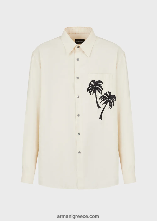 άνδρες Armani Μοντάλ πουκάμισο με απαλό φινίρισμα με μπάλωμα φοίνικα 4046R61088 άσπρο