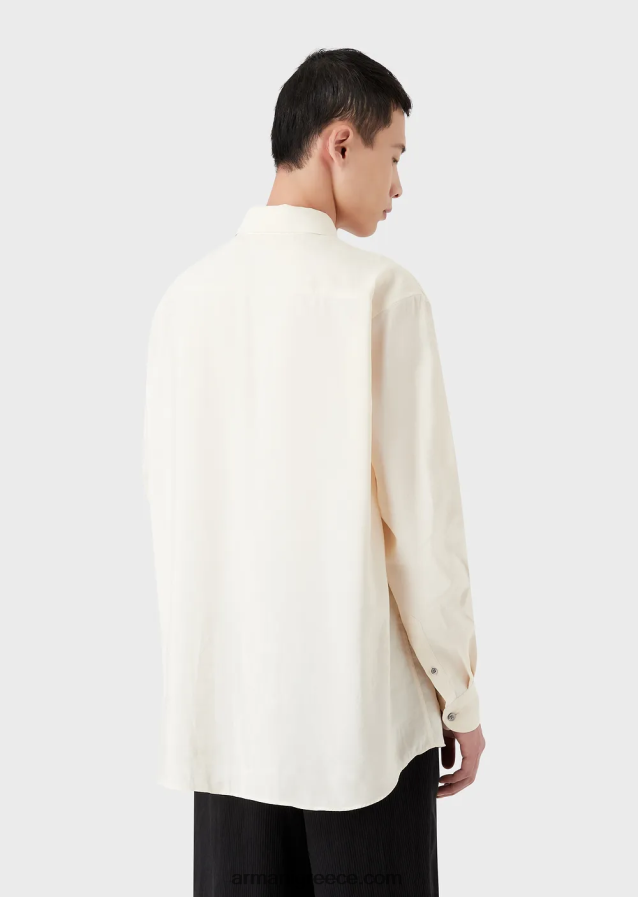 άνδρες Armani Μοντάλ πουκάμισο με απαλό φινίρισμα με μπάλωμα φοίνικα 4046R61088 άσπρο