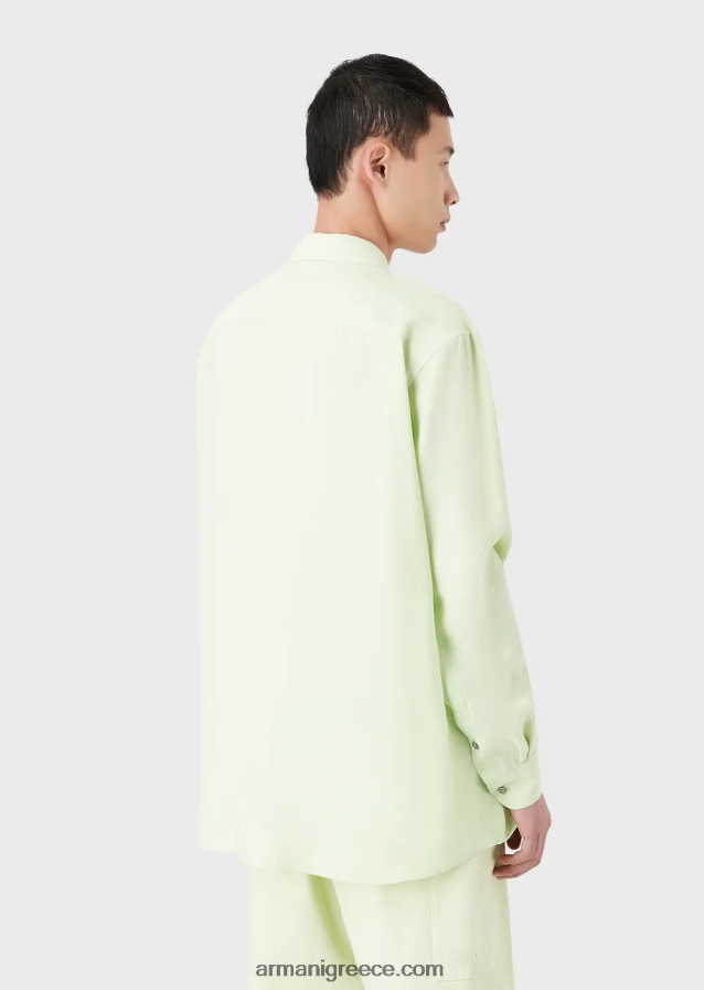 άνδρες Armani Μοντάλ πουκάμισο με απαλό φινίρισμα με μπάλωμα φοίνικα 4046R61089 ανοιχτό πράσινο
